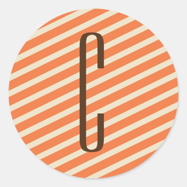 Sticker Rond Monogramme Brown sur bandes diagonales orange rétr (Devant)
