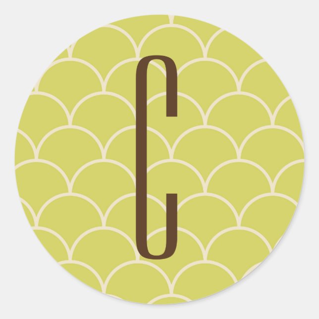 Sticker Rond Monogramme Brown sur Motif vert rétro (Devant)