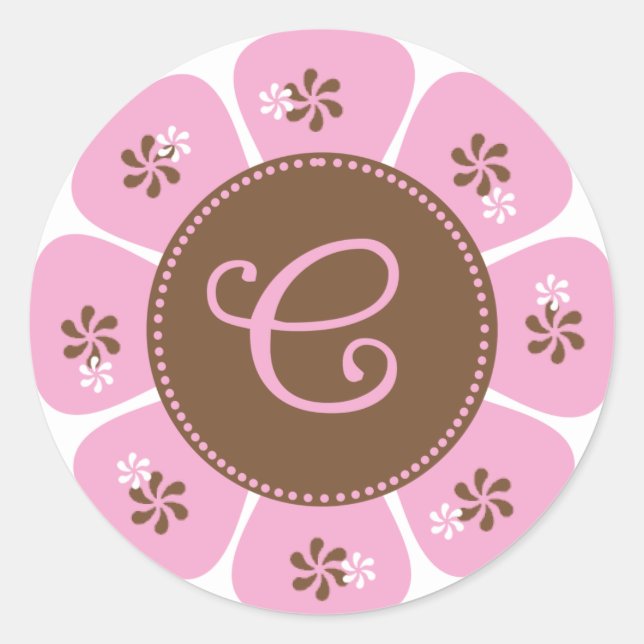 Sticker Rond Monogramme C Brown et rose (Devant)