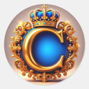 Sticker Rond Monogramme C en lettre royale bleue
