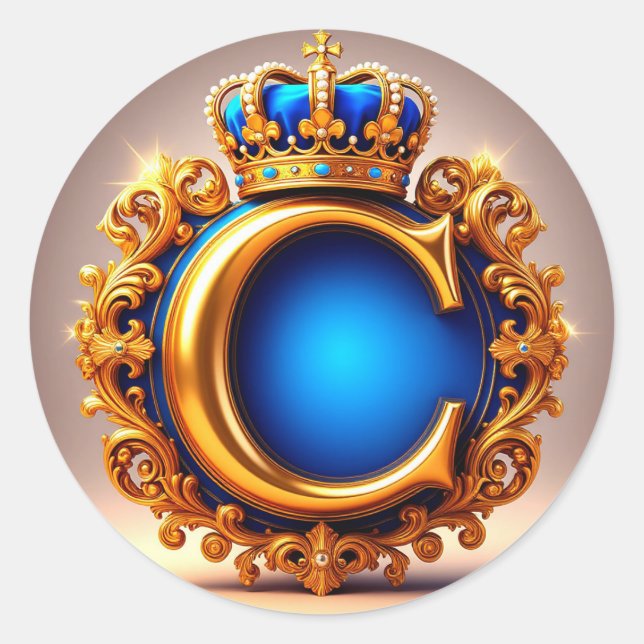 Sticker Rond Monogramme C en lettre royale bleue (Devant)