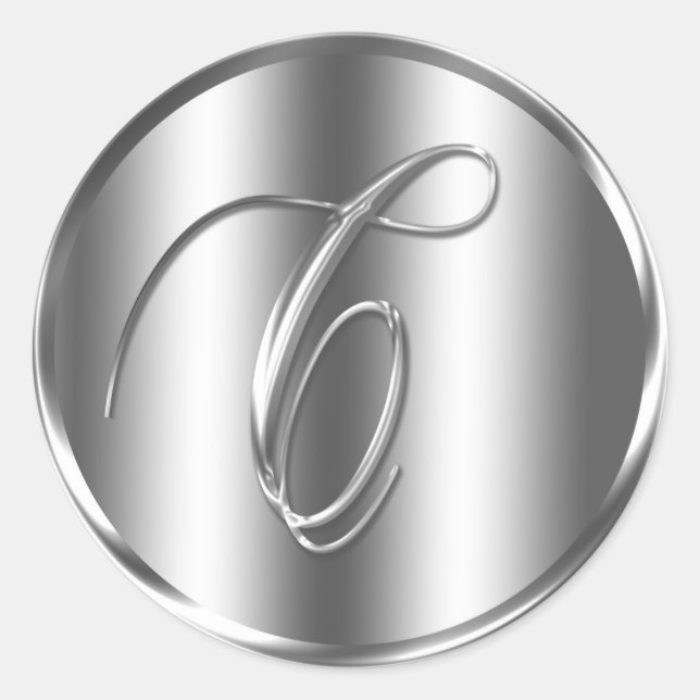 Sticker Rond Monogramme C Faire-part de mariage couleur argent (Devant)
