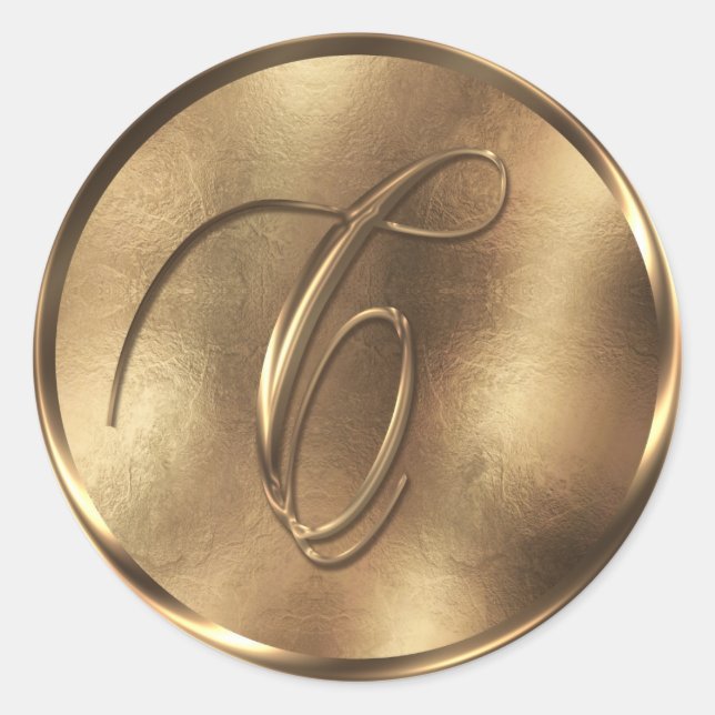 Sticker Rond Monogramme C Faire-part de mariage de bronze (Devant)