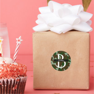 Sticker Rond Monogramme Camouflage Brown et vert