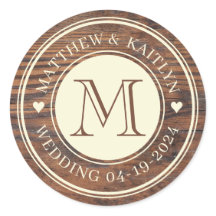 Monogramme cardiaque Mariage rustique en noix fonc