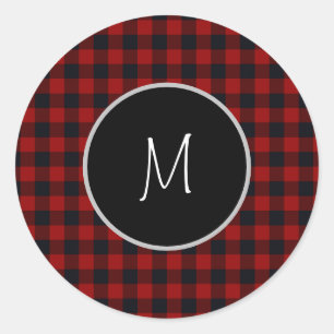 Sticker Rond Monogramme carreau de bœuf rouge et noir
