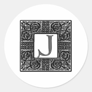 Sticker Rond Monogramme Celtique "J" argenté