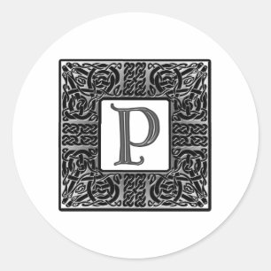 Sticker Rond Monogramme Celtique "P" argenté