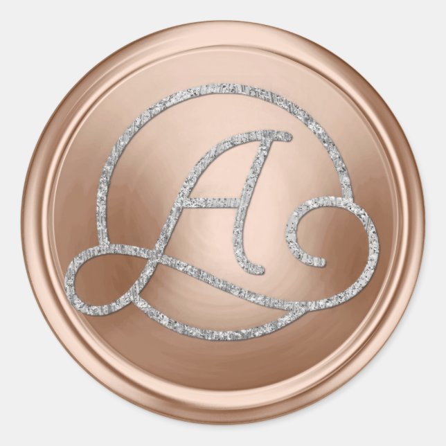 Sticker Rond Monogramme Cercle Argent Toutes Initiales Rose Pâl (Devant)