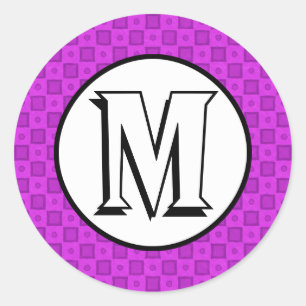Sticker Rond Monogramme cercles et carrés sur un motif violet
