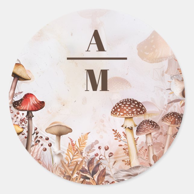 Sticker Rond Monogramme Champignon Toadstool Enchanted Forest W (Devant)
