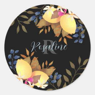 Sticker Rond Monogramme chic citron noir