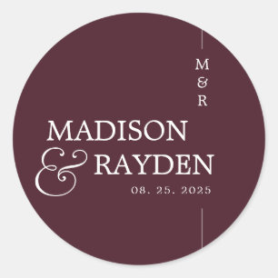 Sticker Rond Monogramme chic moderne de Bourgogne Mariage Merci
