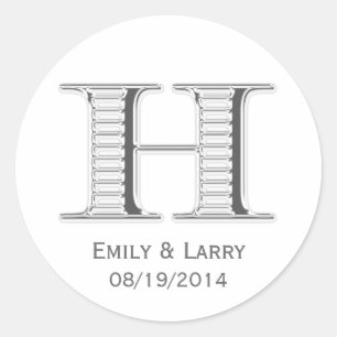 Sticker Rond Monogramme chromé blanc imprimé H mariage en faveu