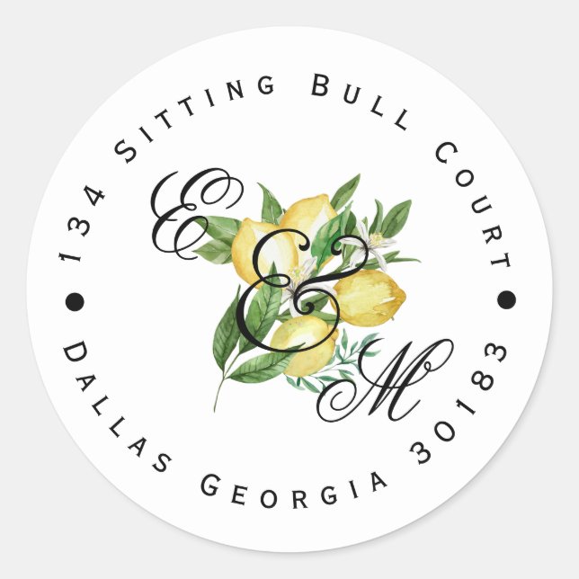 Sticker Rond Monogramme citron Adresse de retour Classic Round (Devant)