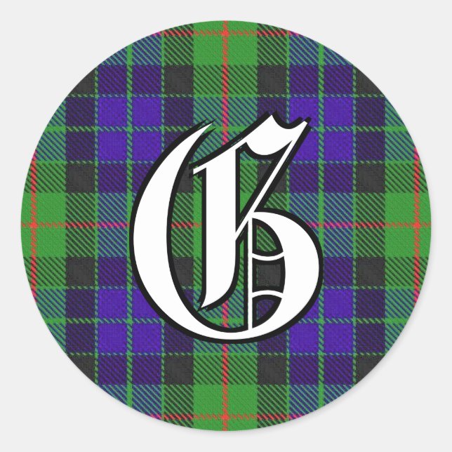 Sticker Rond Monogramme classique Clan Gunn Tartan (Devant)