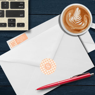 Sticker Rond Monogramme classique de corail de pêche Houndstoot