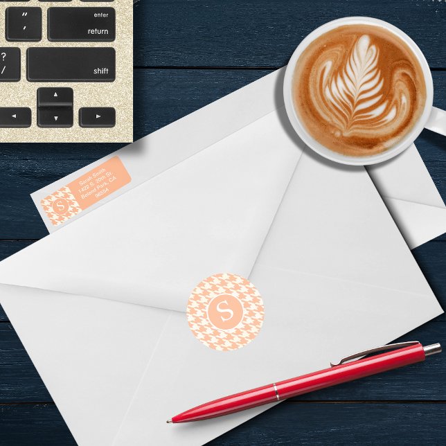 Sticker Rond Monogramme classique de corail de pêche Houndstoot (Créateur téléchargé)