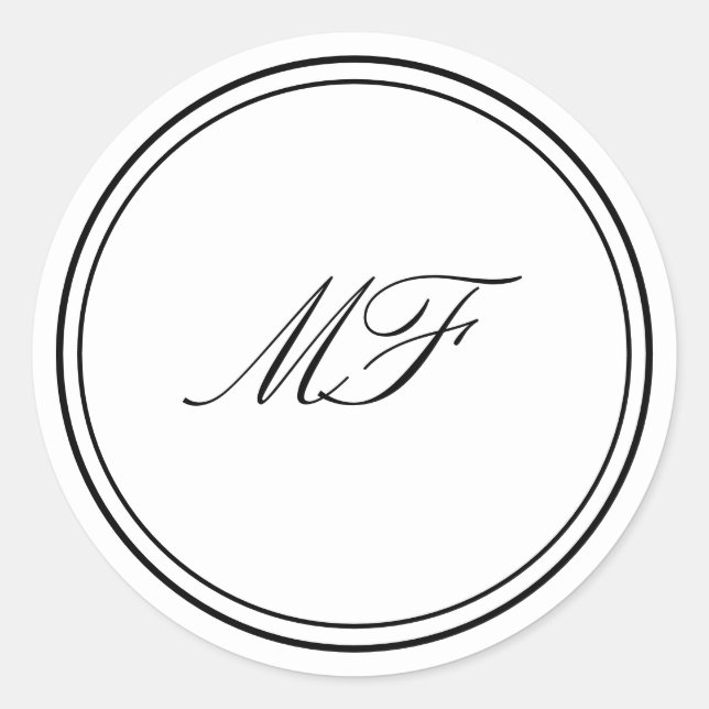 Sticker Rond Monogramme classique encadré officiel Mariage noir (Devant)