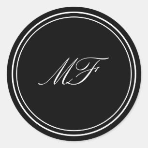 Sticker Rond Monogramme classique encadré officiel Mariage noir
