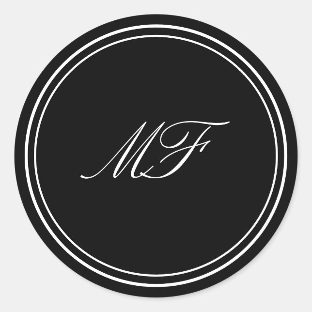 Sticker Rond Monogramme classique encadré officiel Mariage noir (Devant)