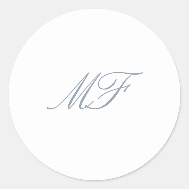 Sticker Rond Monogramme classique officiel Dusty Bleu Mariage b (Devant)