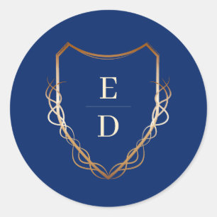 Sticker Rond Monogramme classique Royal Blue Golden