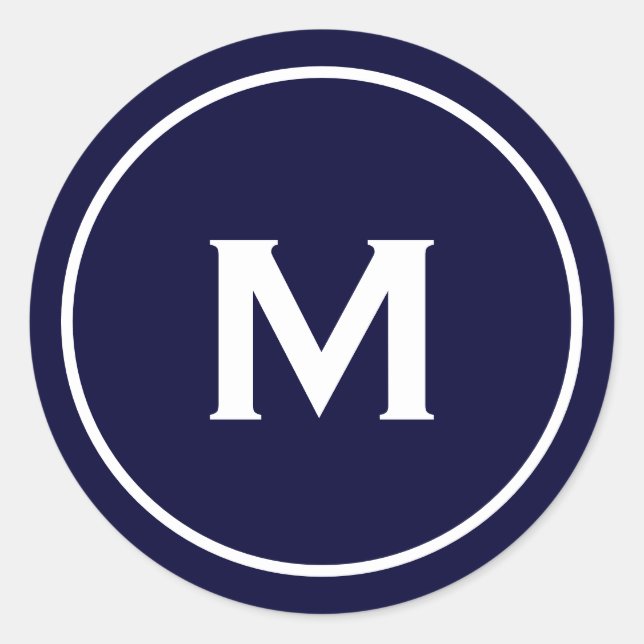Sticker Rond Monogramme classique simple bleu marine blanc (Devant)