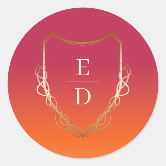 Sticker Rond Monogramme classique Viva Magenta Gradient Or (Devant)
