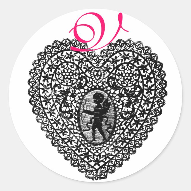Sticker Rond MONOGRAMME COEUR DE LAMPE CUPIDE, rose (Devant)