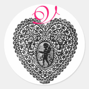 Sticker Rond MONOGRAMME COEUR DE LAMPE CUPIDE, rose