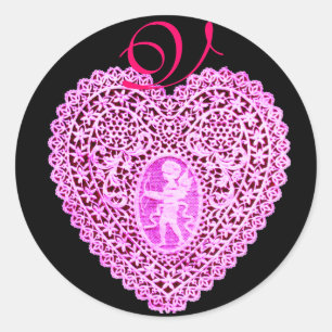 Sticker Rond MONOGRAMME COEUR DE LAMPE CUPIDE, rose