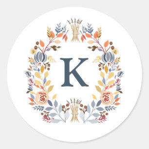 Sticker Rond Monogramme couleur automnale Jaune, Orange Rouge B