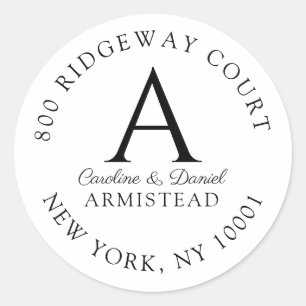 Sticker Rond Monogramme Couple Floral Adresse de retour initial