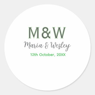 Sticker Rond Monogramme couple gris vert moderne date romantiqu