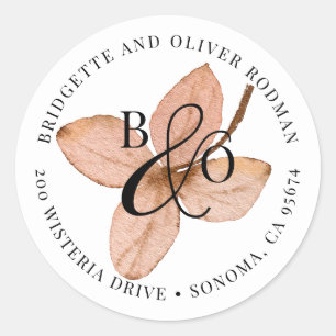 Sticker Rond Monogramme Couple Sur Fleur Aquarelle Peinte