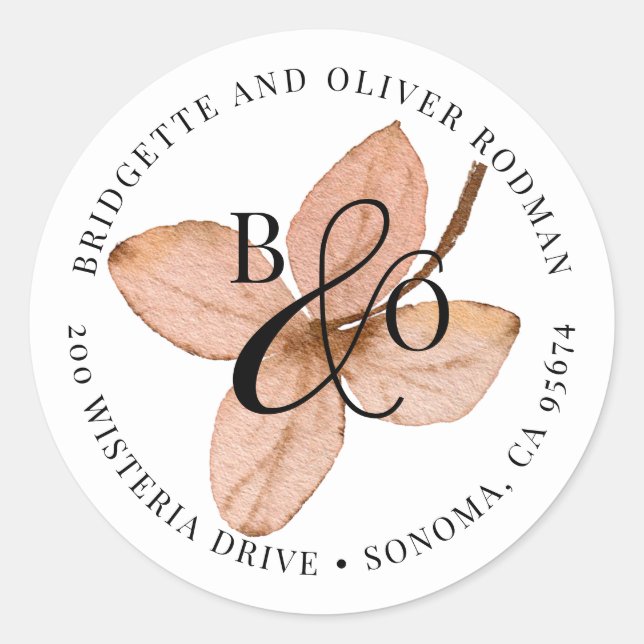 Sticker Rond Monogramme Couple Sur Fleur Aquarelle Peinte (Devant)