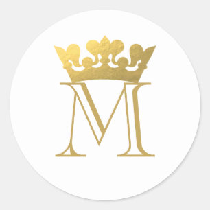 Sticker Rond Monogramme Couronne Dorée