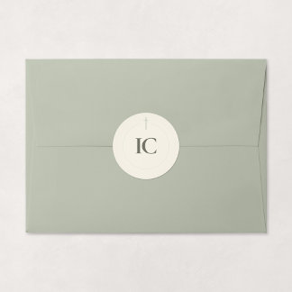Sticker Rond Monogramme Croix Grace Sage