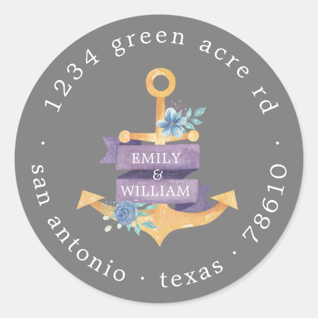 Sticker Rond monogramme d'adresse de retour à l'encre dorée à a (Devant)