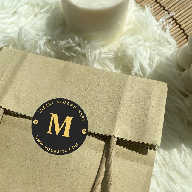 Sticker Rond Monogramme d'affaires personnalisé Noir (Créateur téléchargé)