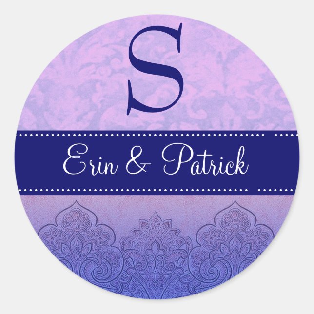 Sticker Rond Monogramme Damas Mariage violet et Lilac C547A (Devant)