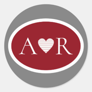 Sticker Rond monogramme d'amour de l'mariage rouge de Bourgogne