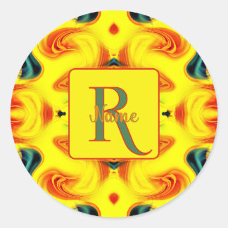 Sticker Rond Monogramme d'art coloré personnalisé avec votre in