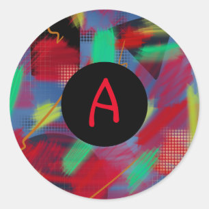 Sticker Rond Monogramme d'Art numérique Abstrait clair et gai