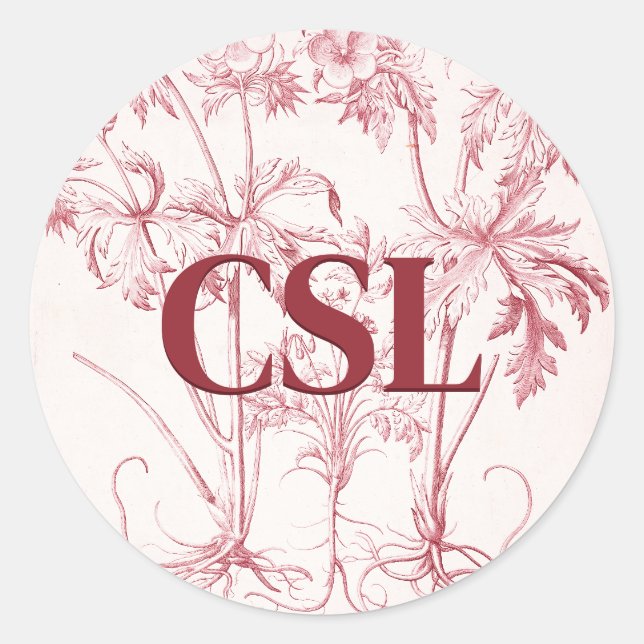 Sticker Rond Monogramme d'art Vintage rose (Devant)