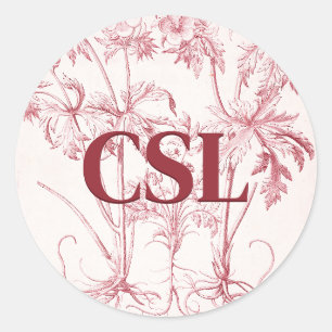 Sticker Rond Monogramme d'art Vintage rose