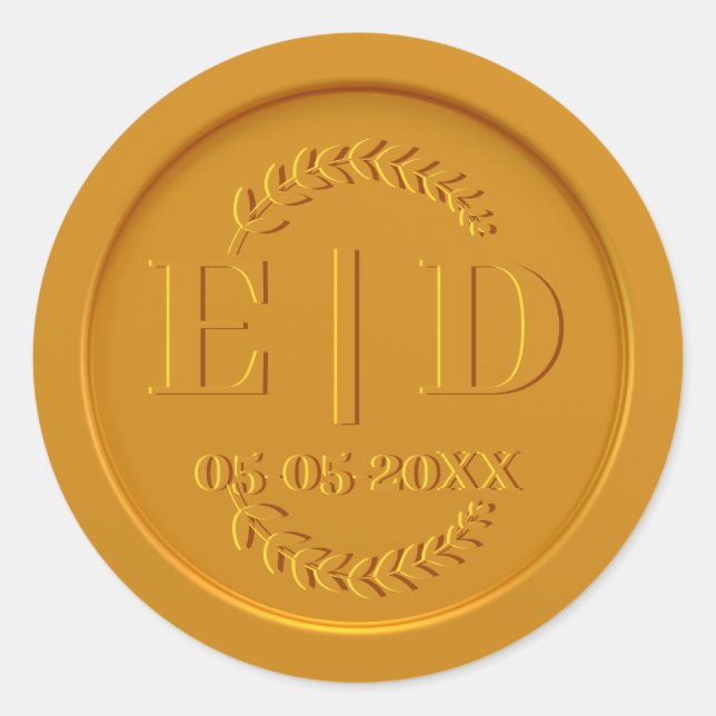 Sticker Rond Monogramme Date Botanique antique Feuille Sceau d' (Devant)