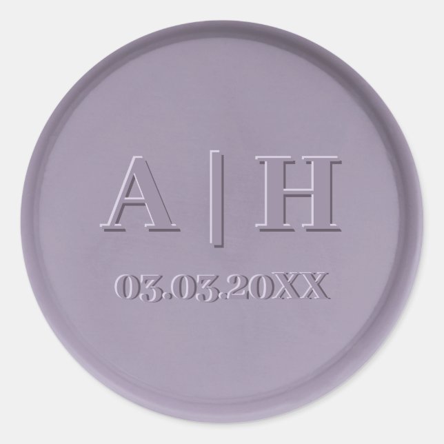 Sticker Rond Monogramme Date Lavender Stick cire Sceau (Devant)