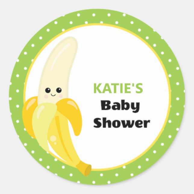 Sticker Rond Monogramme de Baby shower de banane joyeux (Devant)